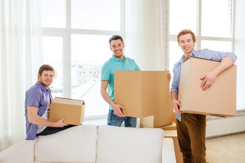 Packed office supplies ready for relocation in Elephant and Castle