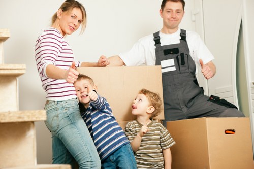 Business relocation with desks, files, and equipment arranged for transport